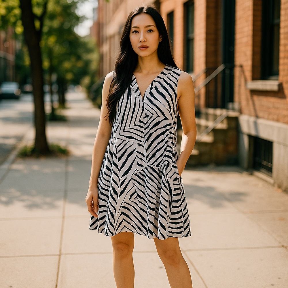 NWT Lane Bryant Black and White Sleeveless Abstract Print Dress Size 18